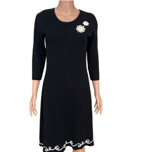 Hanna Andersson Holiday Women Sweater Dress Black 3/4 Sleeve Embroidered Size S